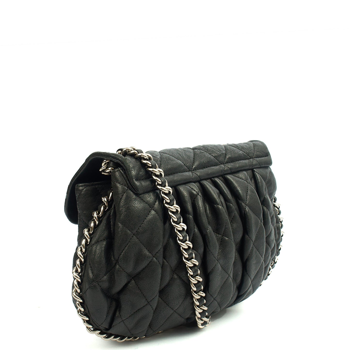 Chanel Shoulder Bag Chain Around Flap in Black, Calfskin Leather — Back View