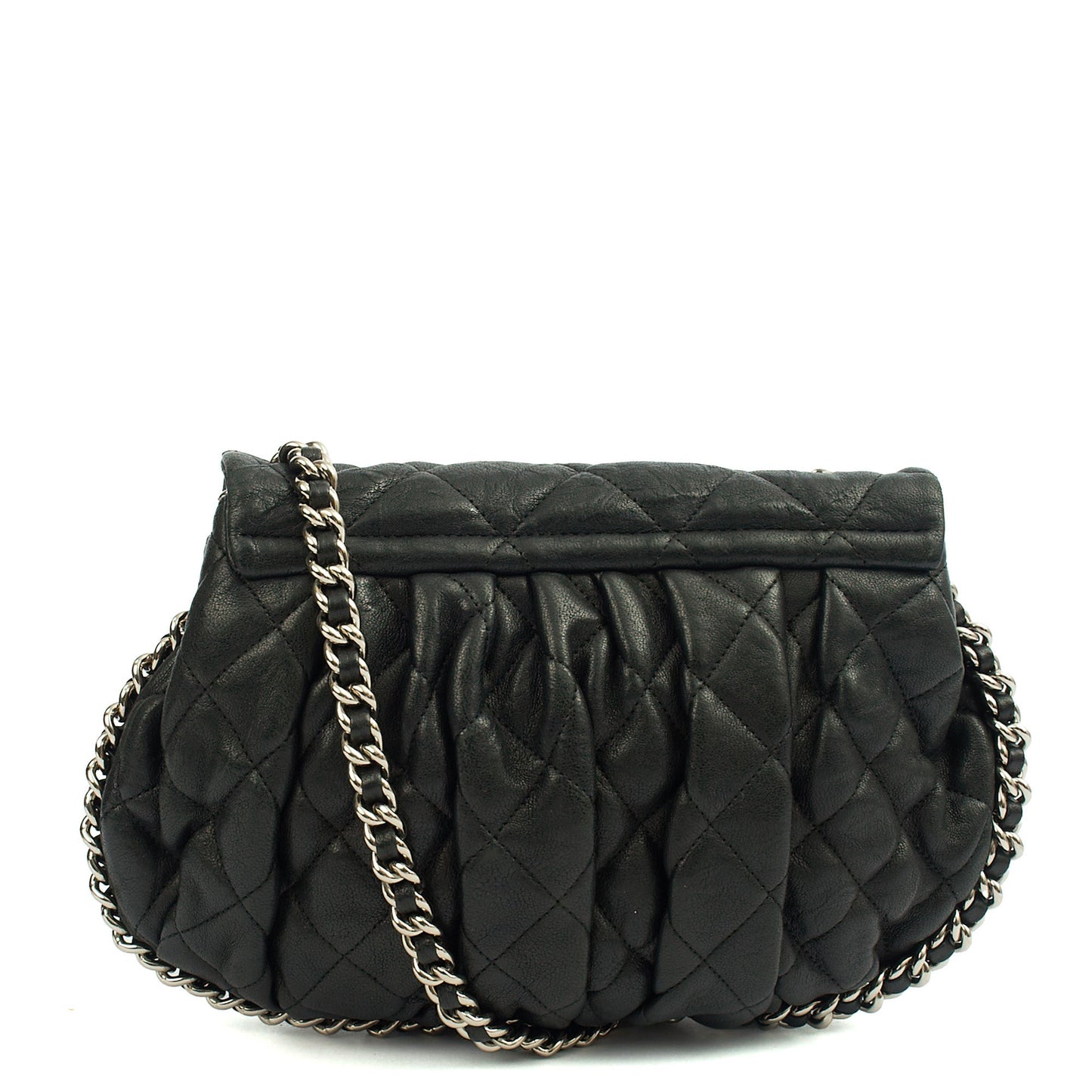 Chanel Shoulder Bag Chain Around Flap in Black, Calfskin Leather — Top View