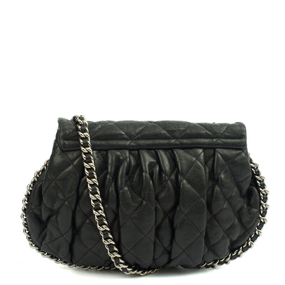 Chanel Shoulder Bag Chain Around Flap in Black, Calfskin Leather — Top View