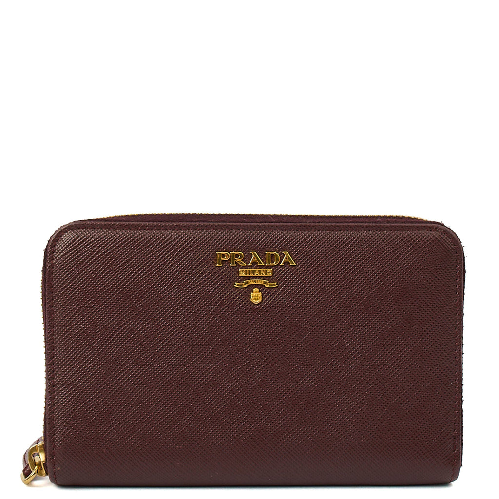Prada Purse Wallet in Burgundy, Leather — Front View
