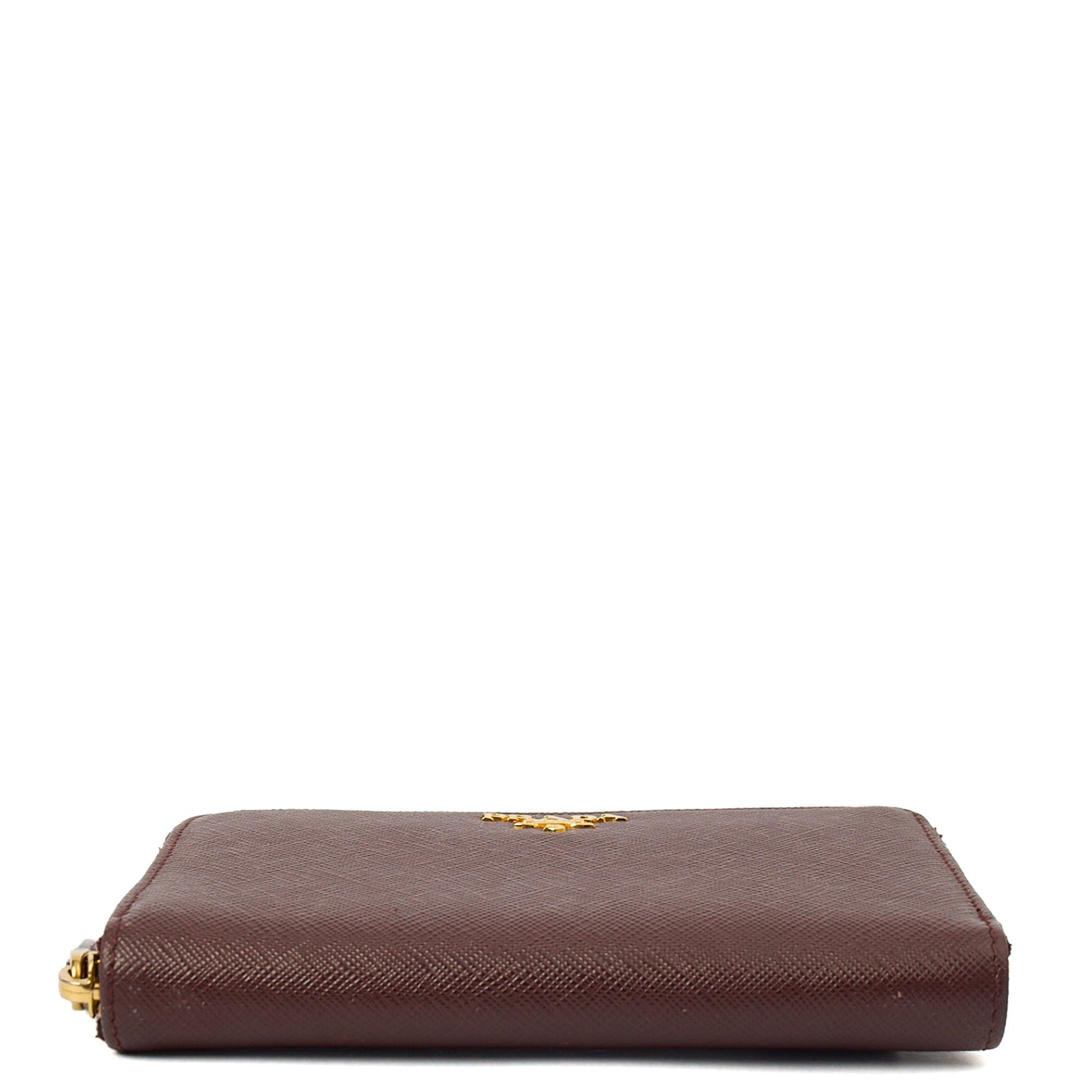 Prada Purse Wallet in Burgundy, Leather — Detail View