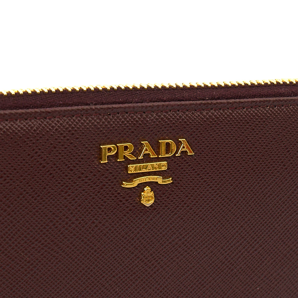 Prada Purse Wallet in Burgundy, Leather — Side View