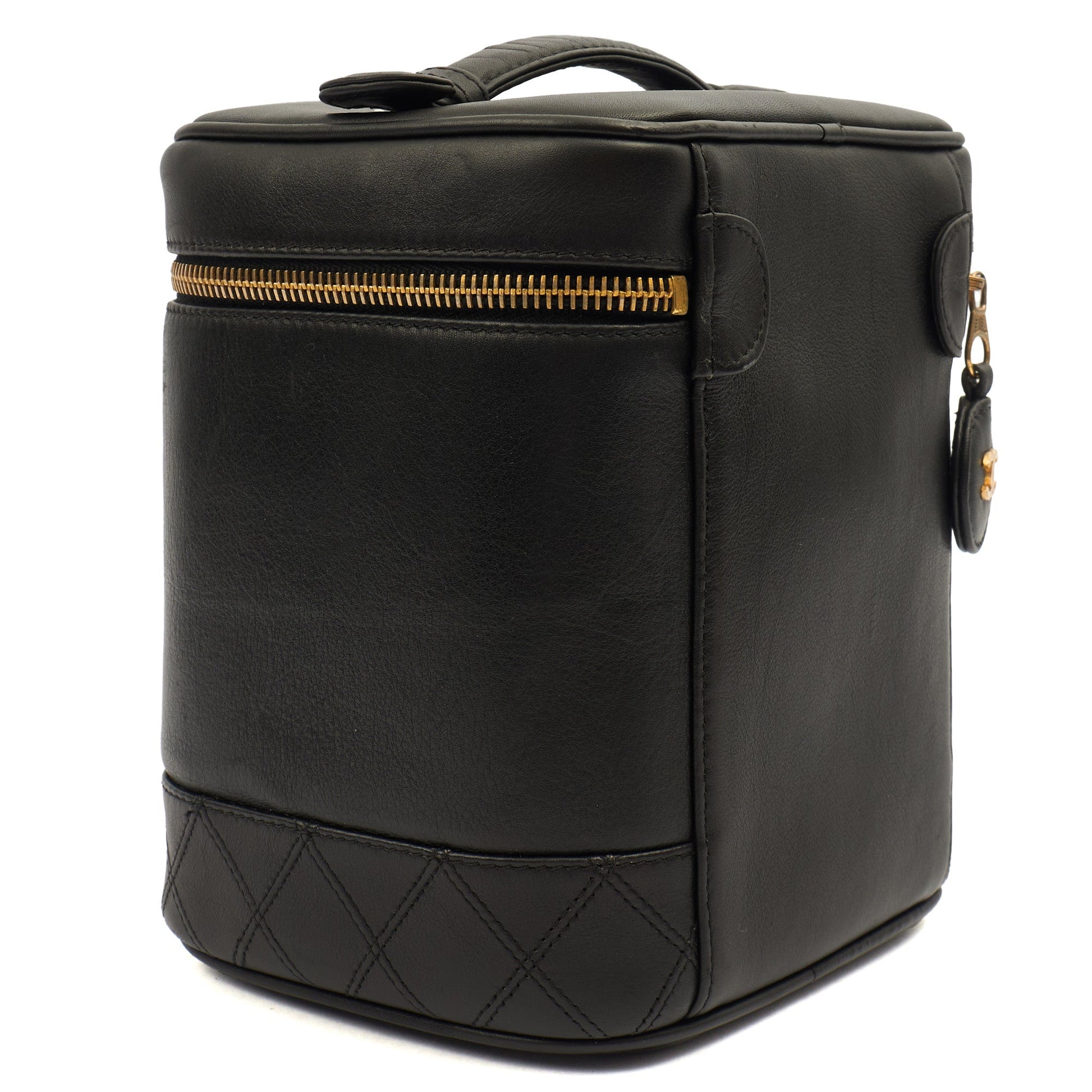 Chanel Cosmetic Bag Vanity Case in Black, Caviar Leather — Back View