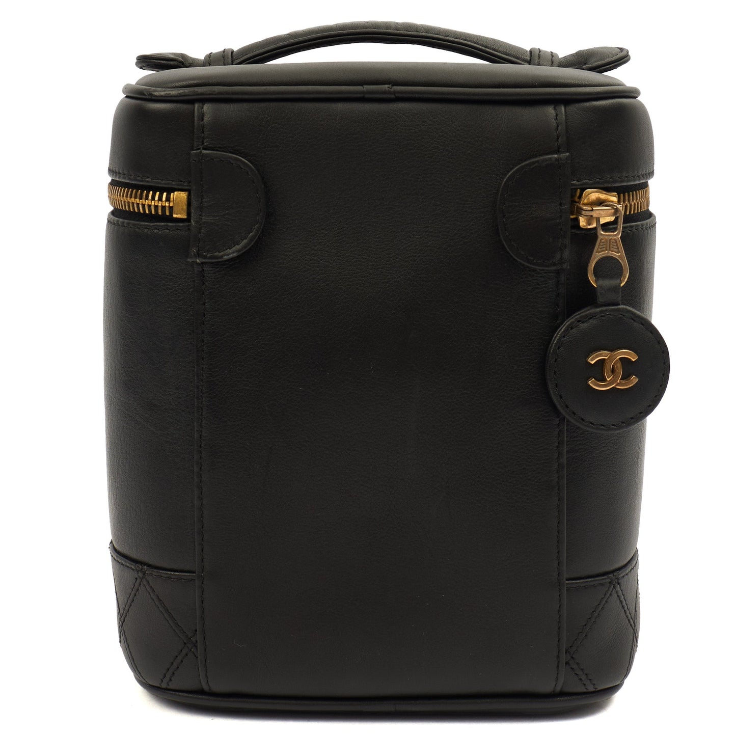 Chanel Cosmetic Bag Vanity Case in Black, Caviar Leather — Top View