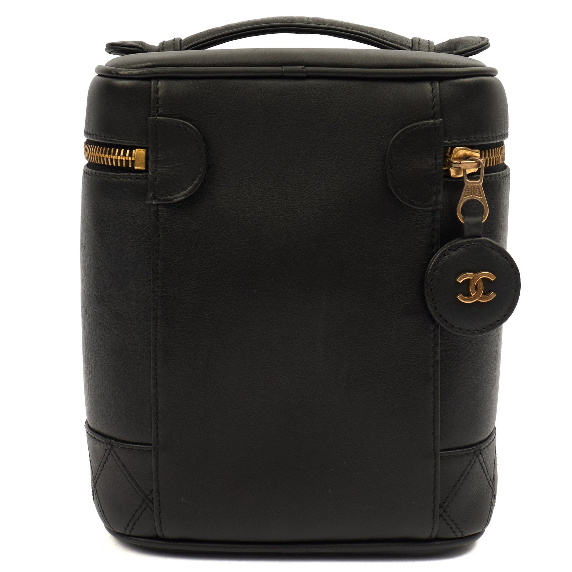 Chanel Cosmetic Bag Vanity Case in Black, Caviar Leather — Top View