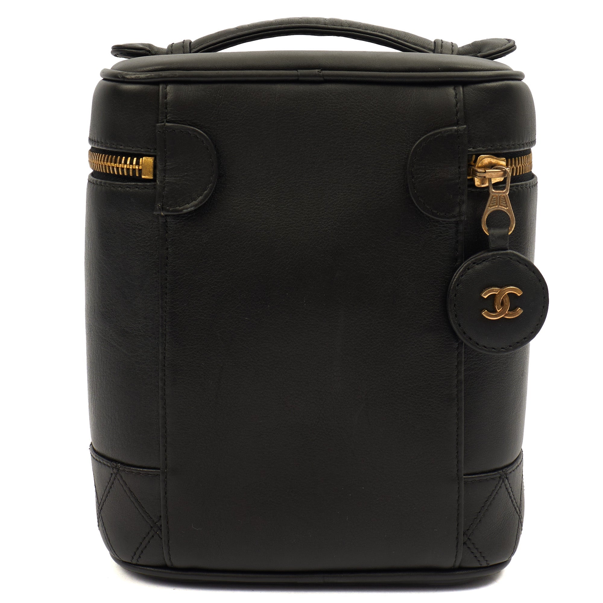 Chanel Cosmetic Bag Vanity Case in Black, Caviar Leather — Top View