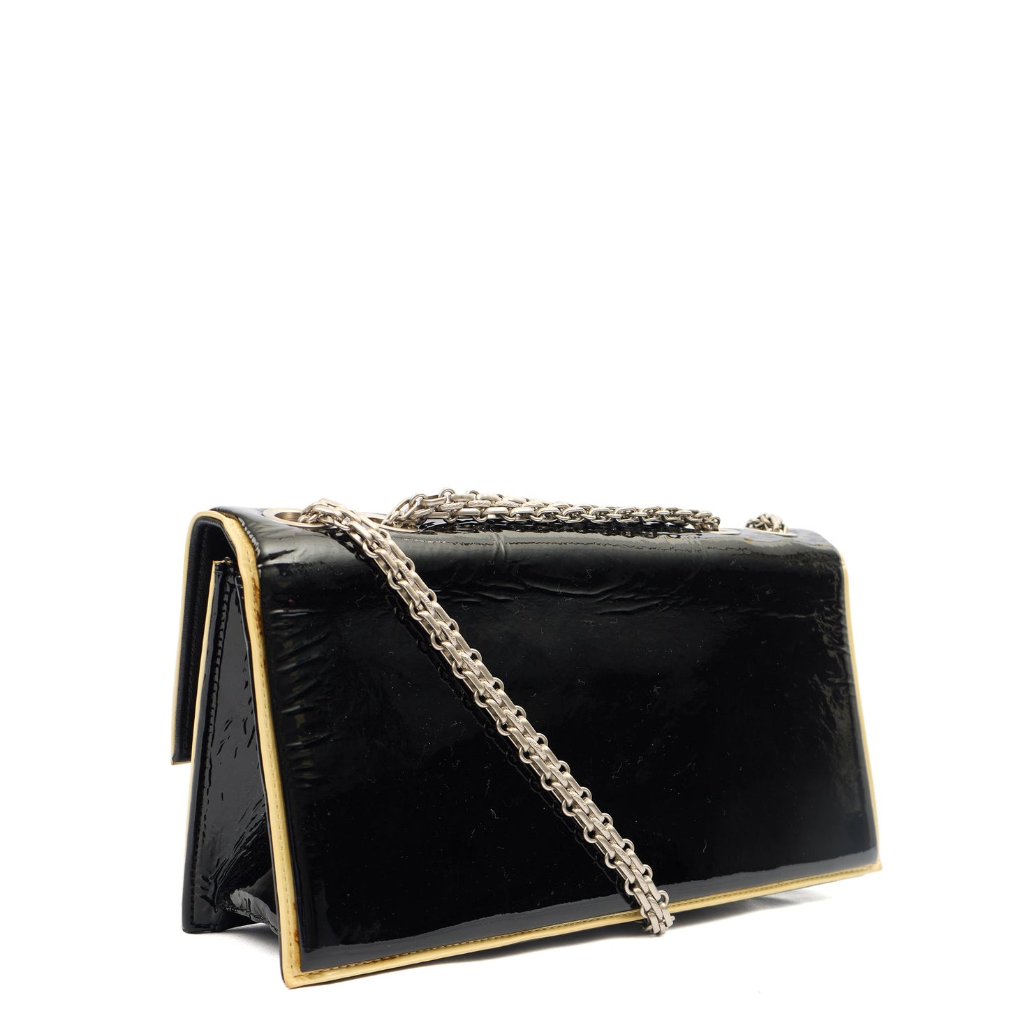 Chanel Shoulder Bag Flap Bag in Black, Patent Leather — Back View
