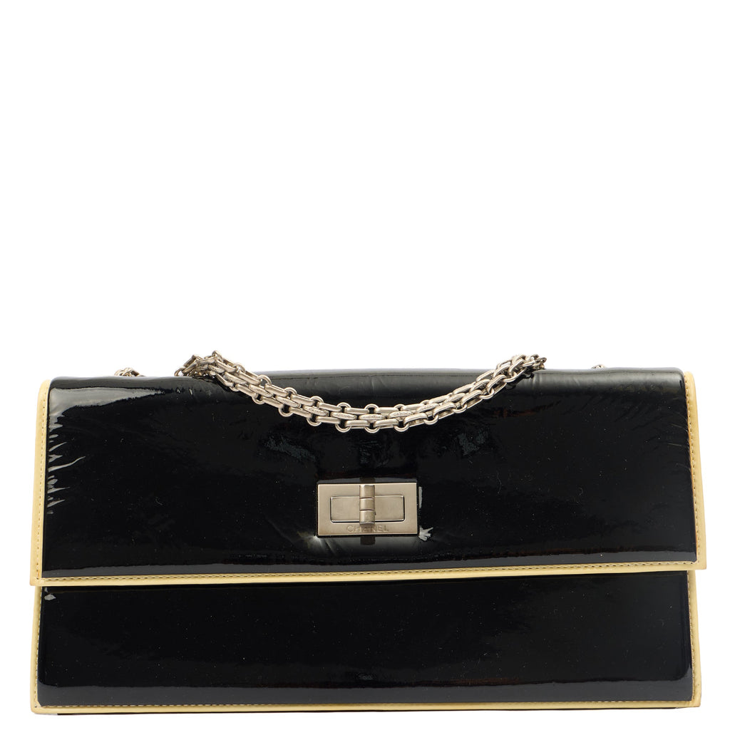 Chanel Shoulder Bag Flap Bag in Black, Patent Leather — Front View