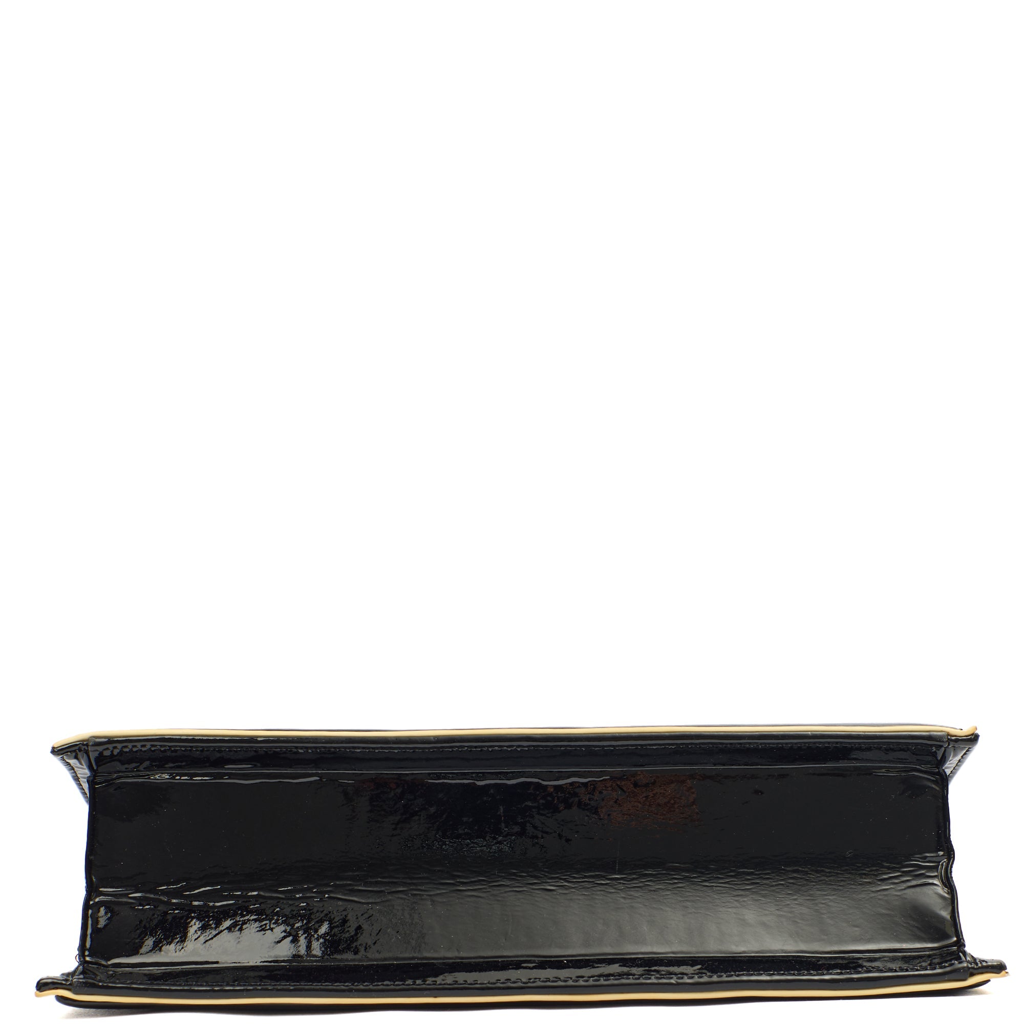 Chanel Shoulder Bag Flap Bag in Black, Patent Leather — Detail View