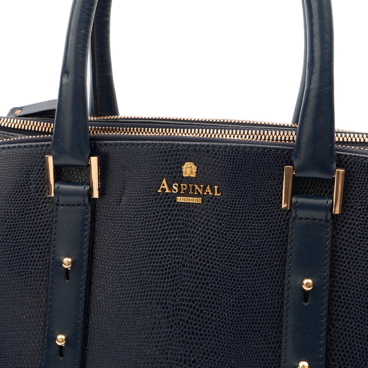 Aspinal of London Tote Brook Street  in Navy, Leather — Detail View