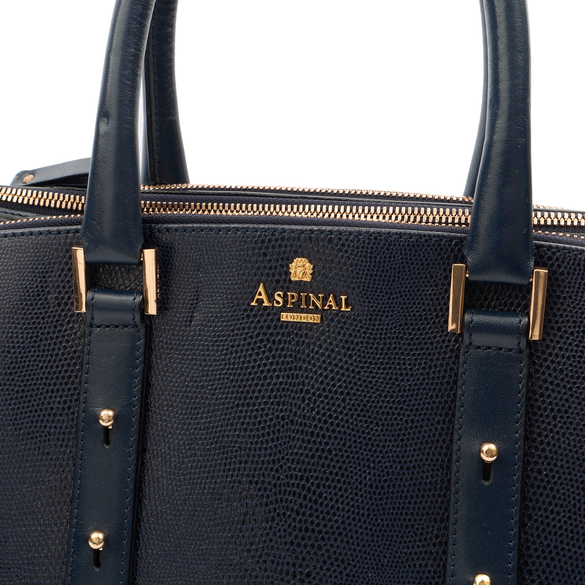 Aspinal of London Tote Brook Street  in Navy, Leather — Detail View