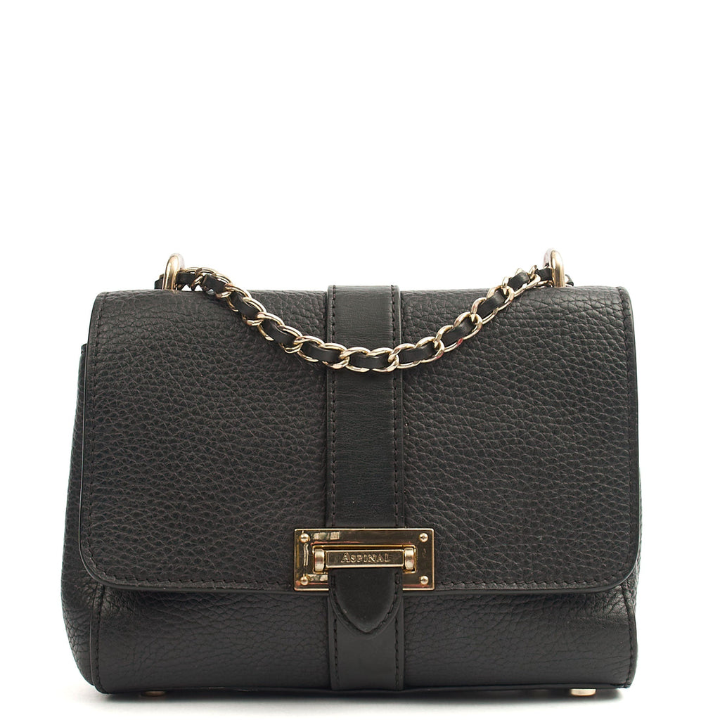 Aspinal of London Cross Body Lottie in Black, Leather — Front View