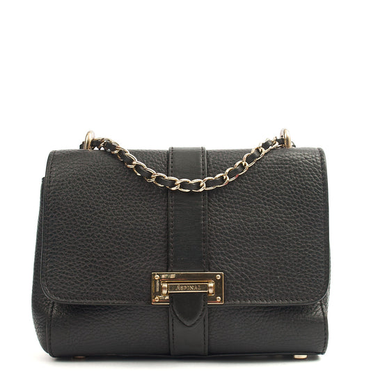 Aspinal of London Cross Body Lottie in Black, Leather — Front View