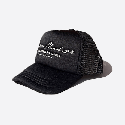 KAIZEN MARKET AUTOGRAPH TRUCKER HAT BLACK — ONE SIZE — Side View