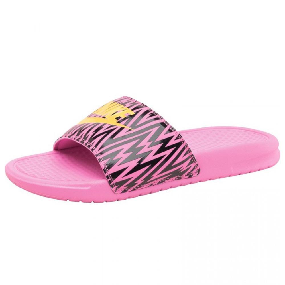Nike Womens Benassi JDI Slide Sandals Violet-Citron-Black — UK 2.5 | EU 35.5 | US 5 — Front View