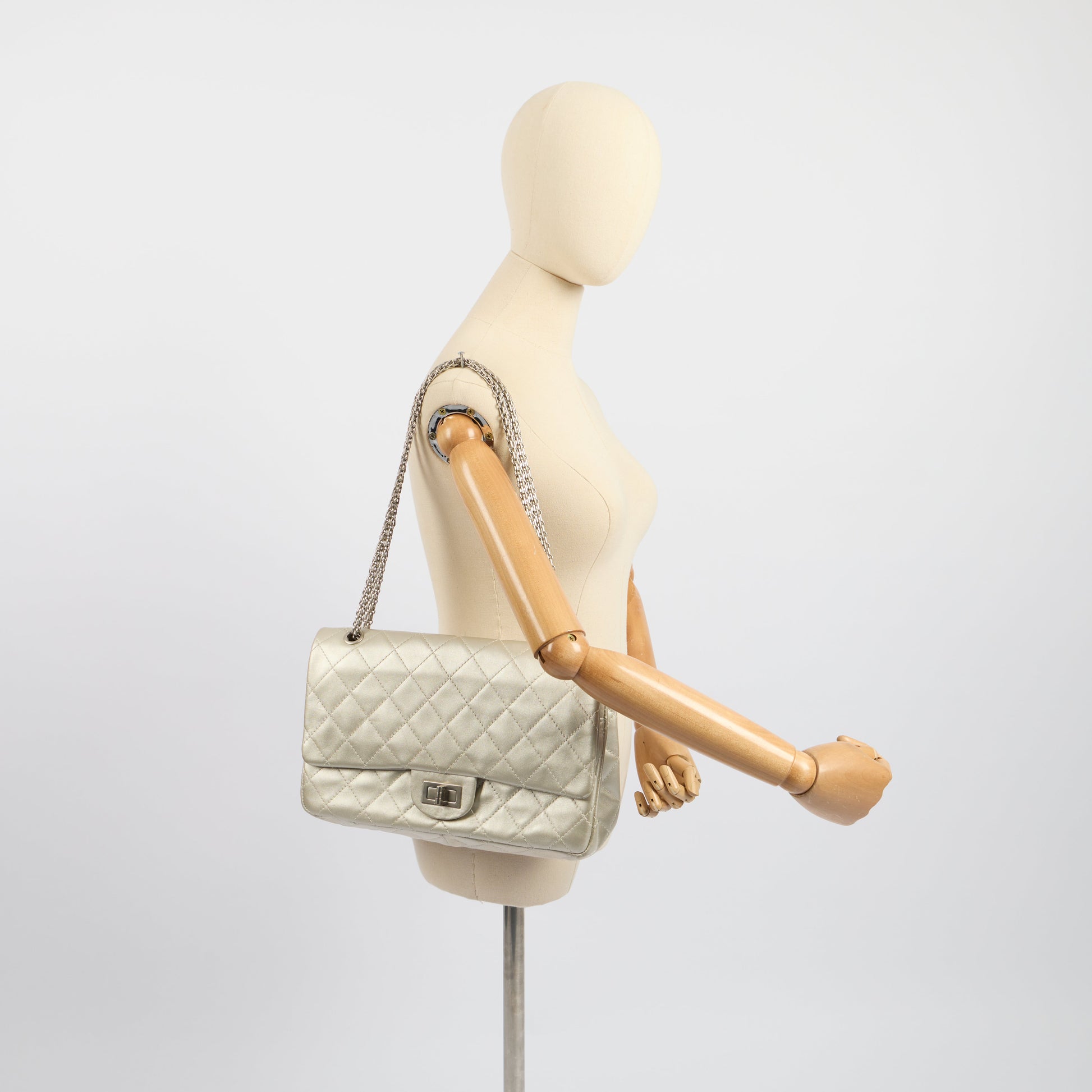 Chanel Shoulder Bag 2.55 Reissue - Maxi in Metallic, Leather — Side View