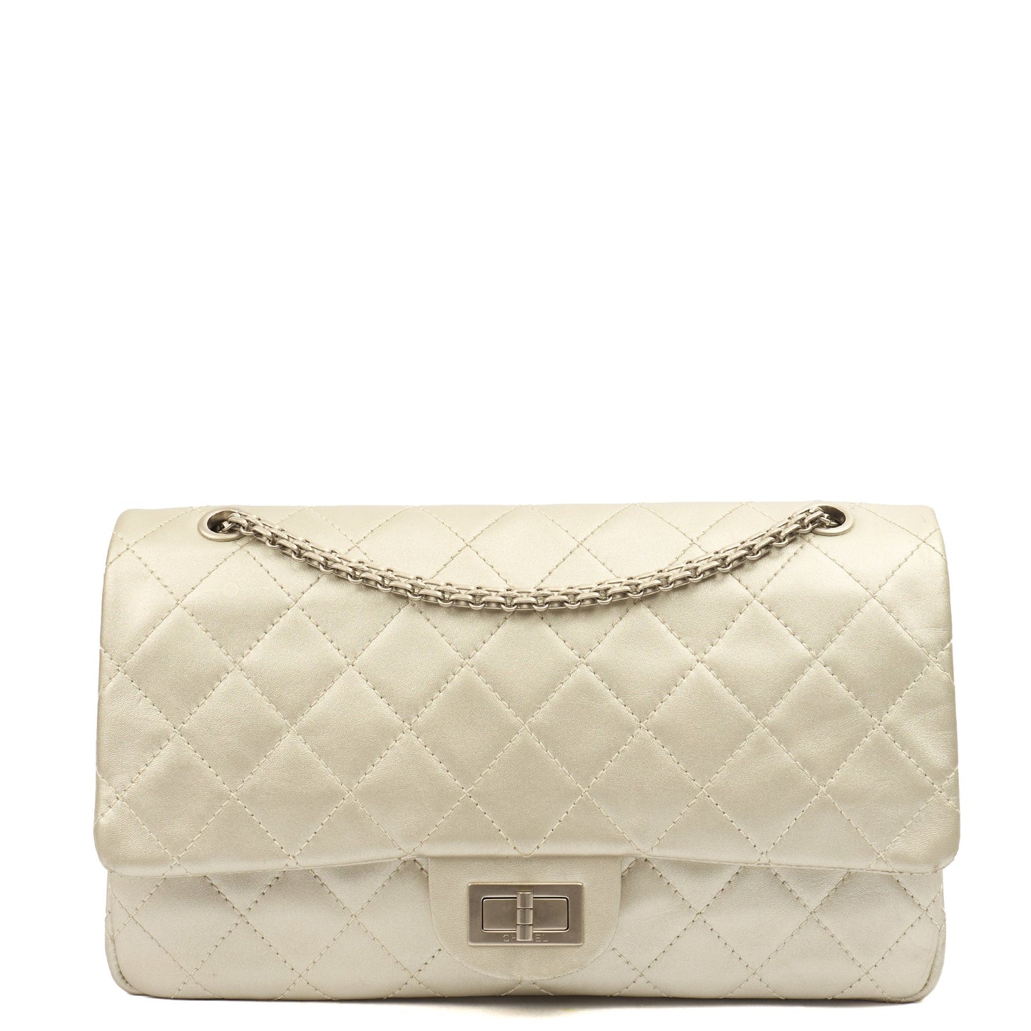 Chanel Shoulder Bag 2.55 Reissue - Maxi in Metallic, Leather — Front View