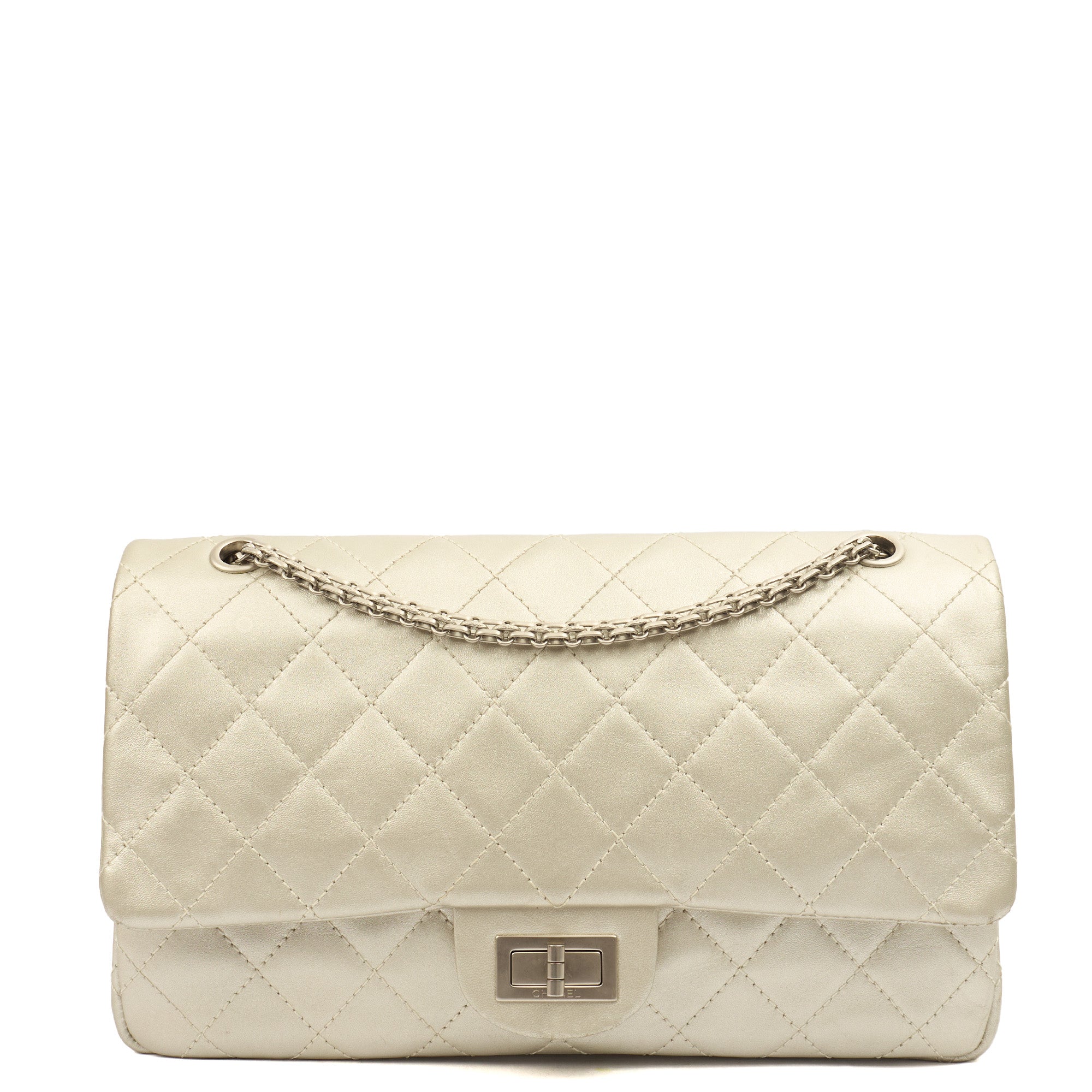 Chanel Shoulder Bag 2.55 Reissue - Maxi in Metallic, Leather — Front View