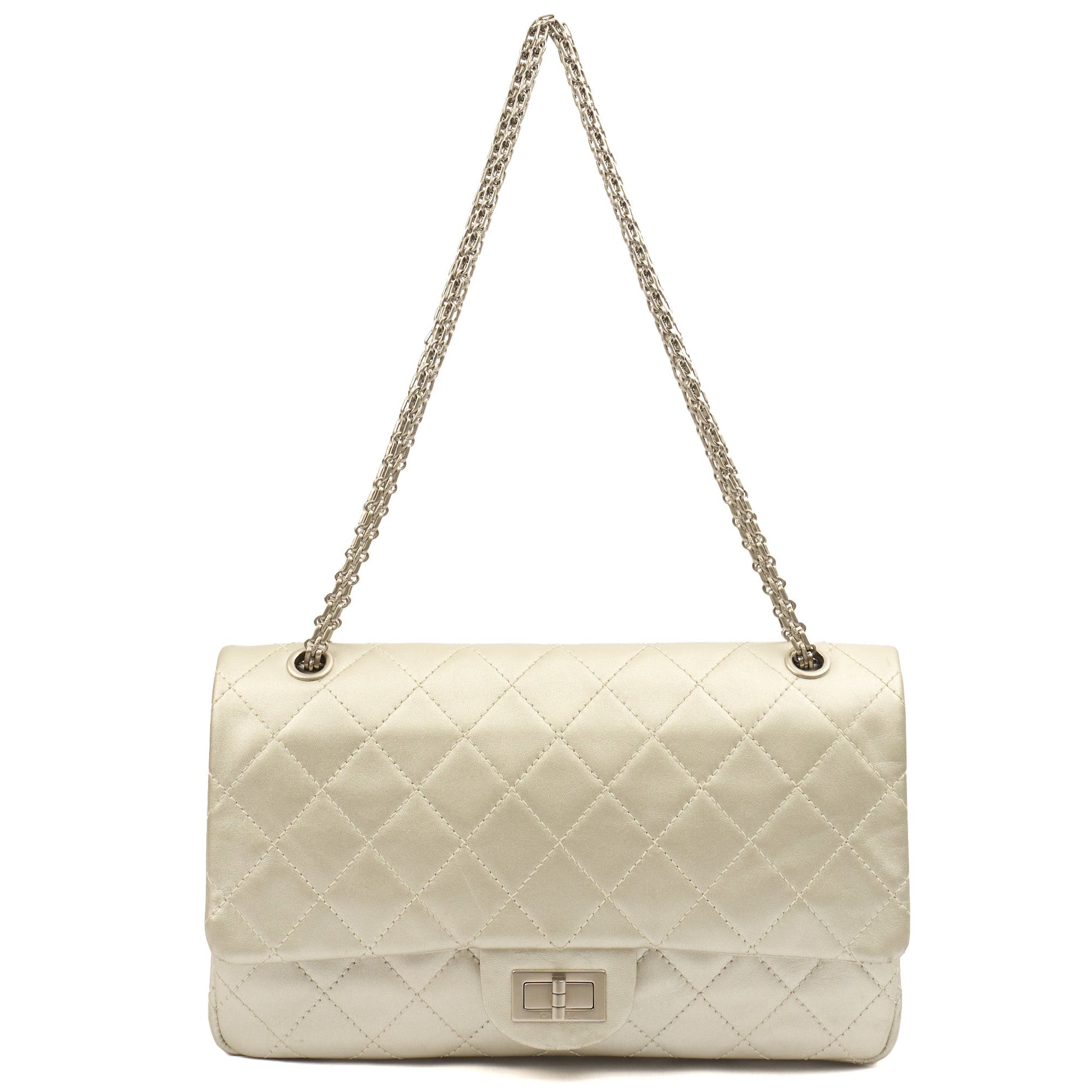 Chanel Shoulder Bag 2.55 Reissue - Maxi in Metallic, Leather — Lifestyle View