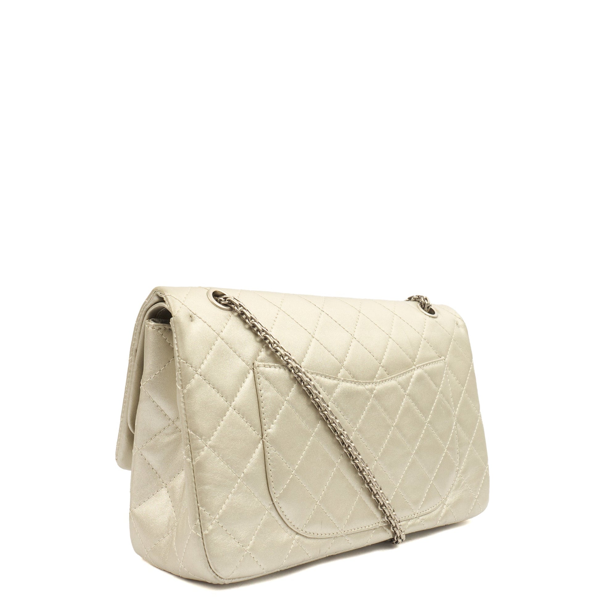 Chanel Shoulder Bag 2.55 Reissue - Maxi in Metallic, Leather — Back View