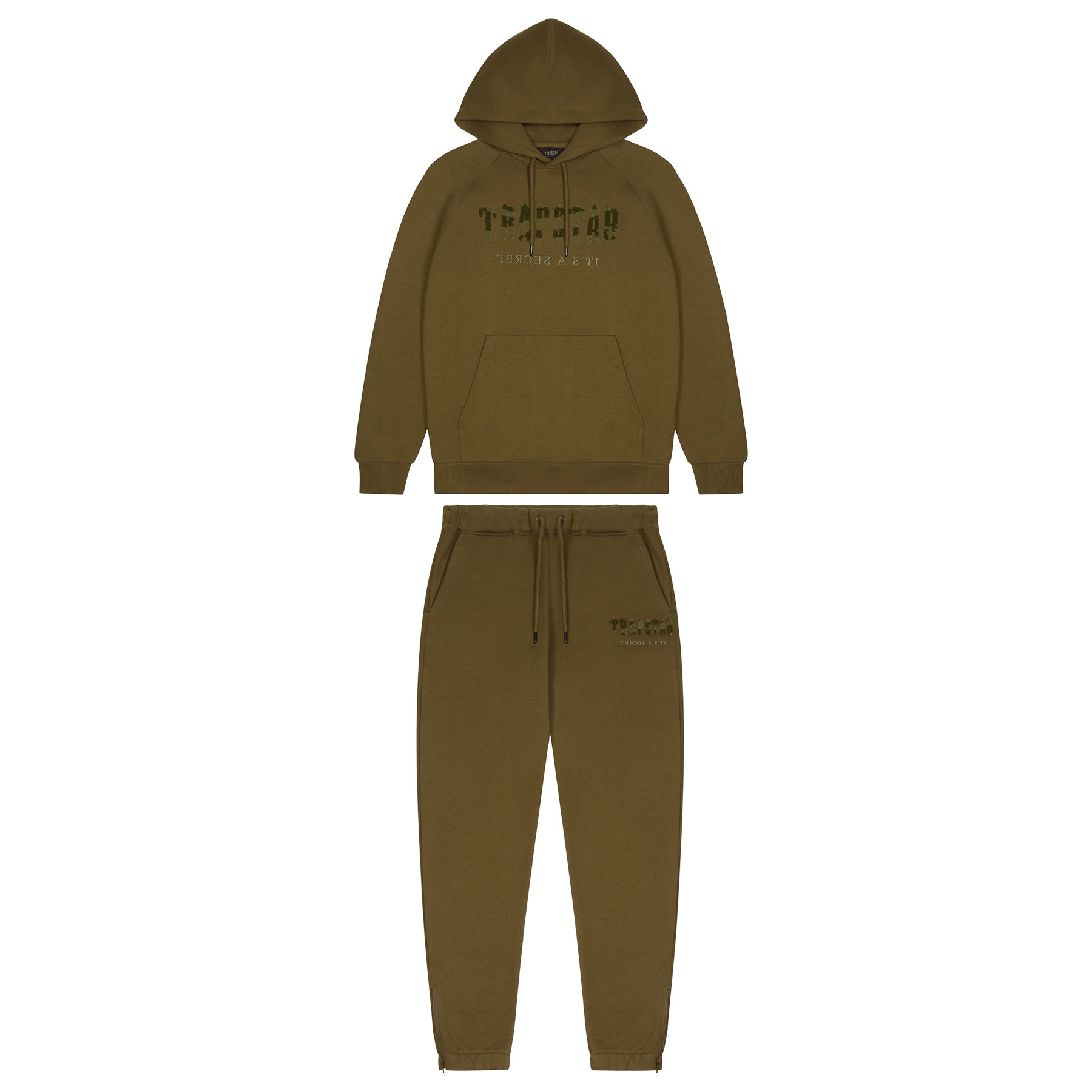Trapstar Chenille Decoded Hooded Tracksuit-Olive Camo Military Edition — XXS — Front View