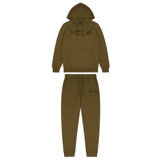 Trapstar Chenille Decoded Hooded Tracksuit-Olive Camo Military Edition — XXS — Front View
