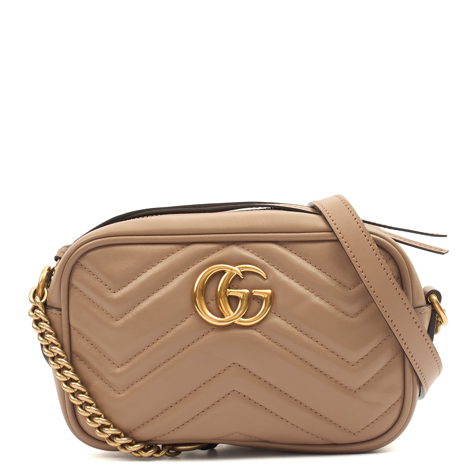 Gucci Cross Body Marmont Shoulder Bag - Small in Brown, Leather — Front View