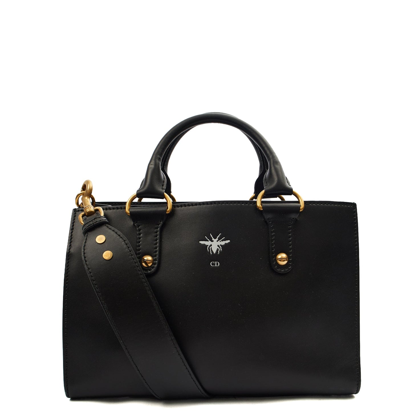 Christian Dior Tote D-Bee Shopping Bag in Black, Leather — Front View