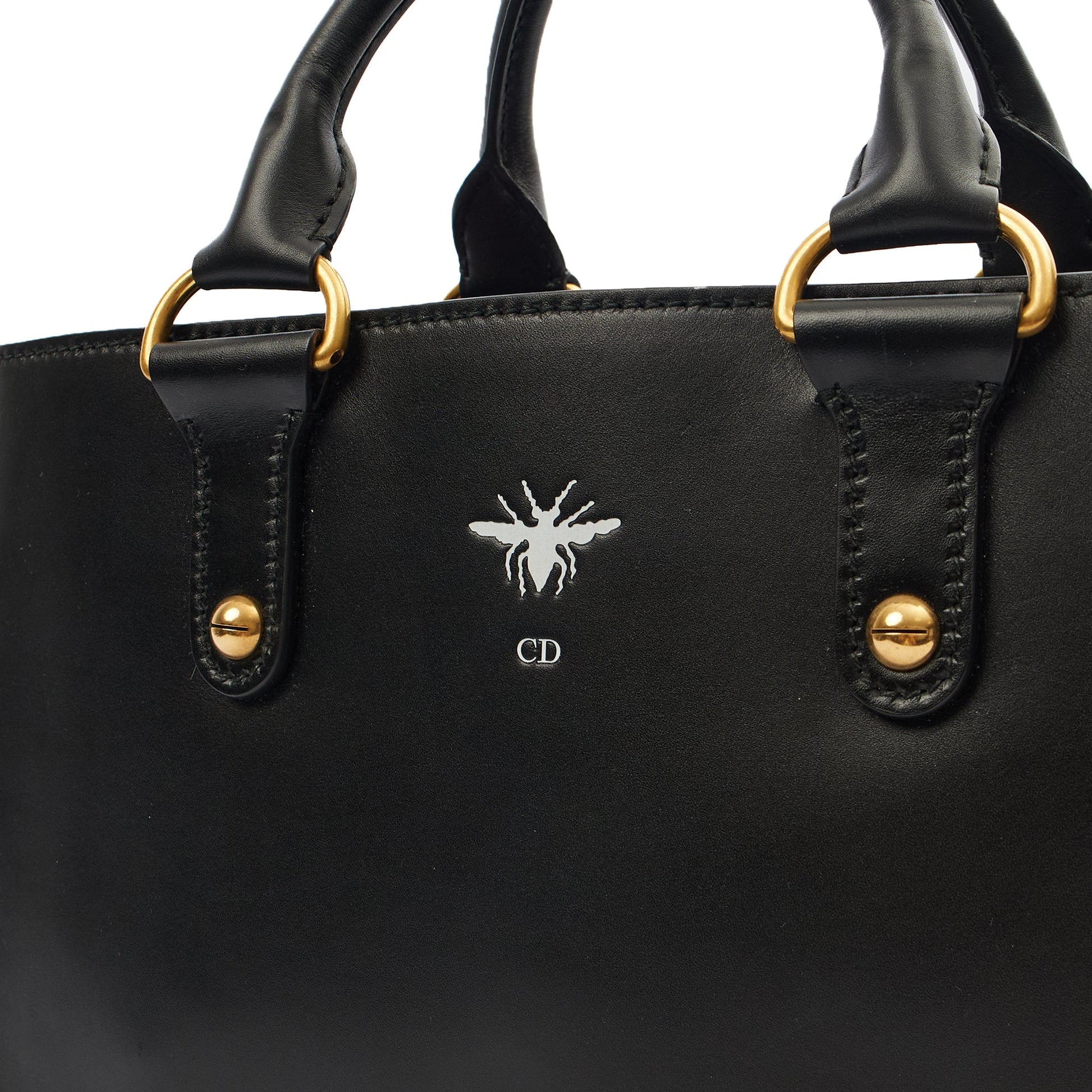 Christian Dior Tote D-Bee Shopping Bag in Black, Leather — Lifestyle View