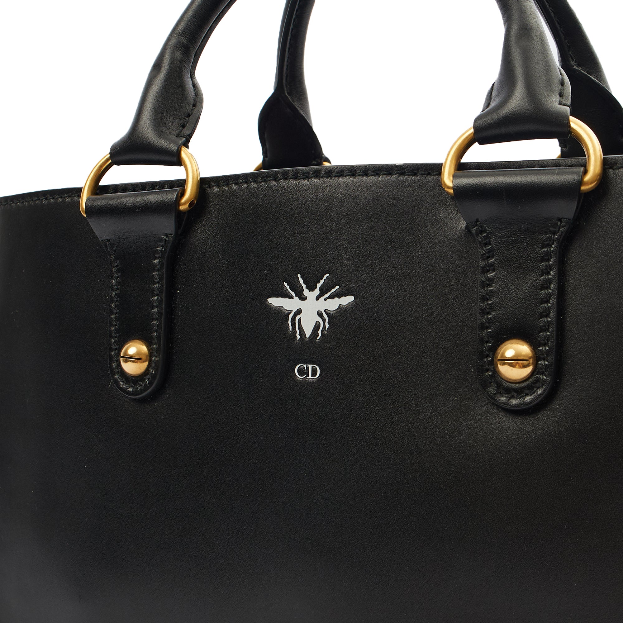 Christian Dior Tote D-Bee Shopping Bag in Black, Leather — Lifestyle View