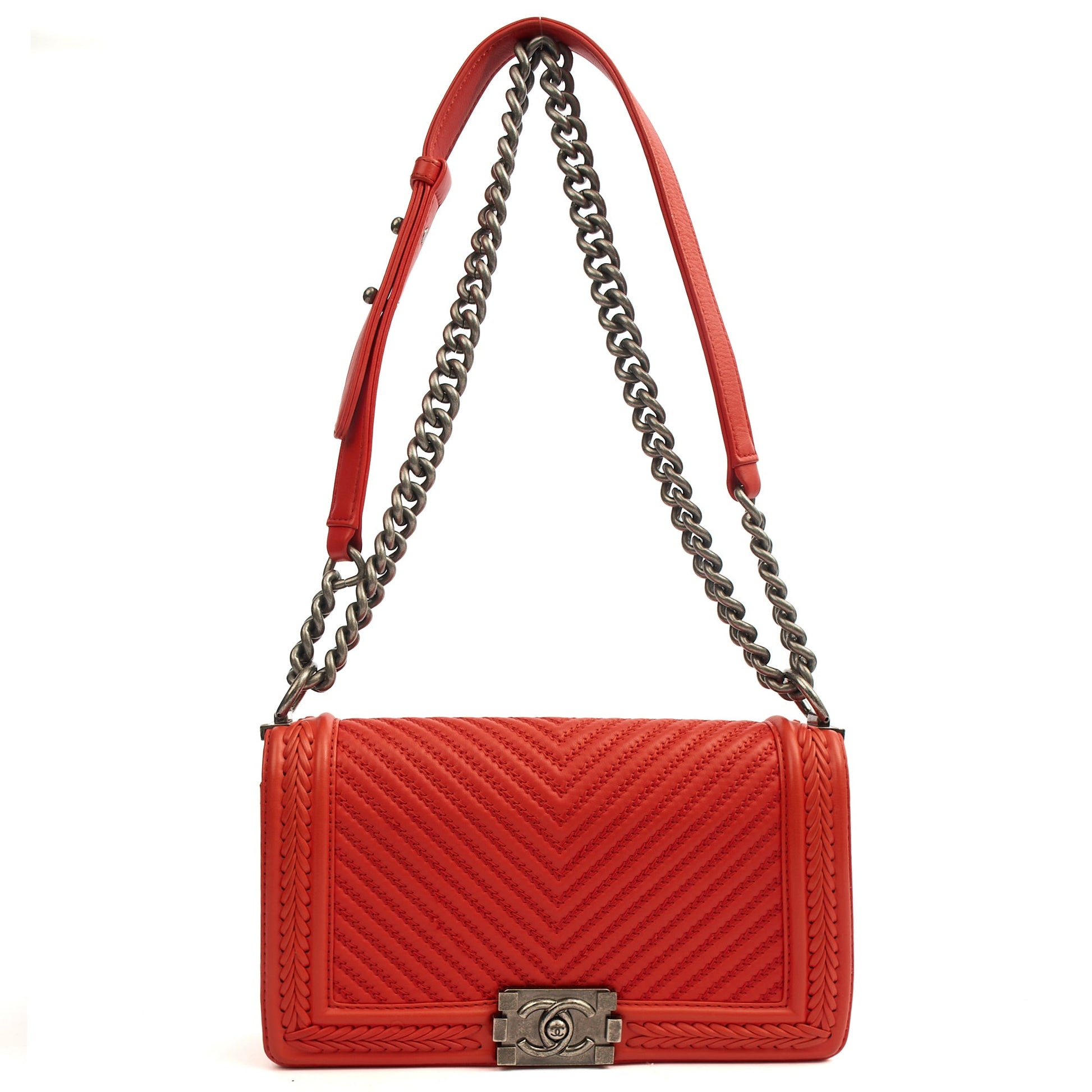 Chanel Cross Body Boy - Medium in Red, Calfskin Leather — Lifestyle View