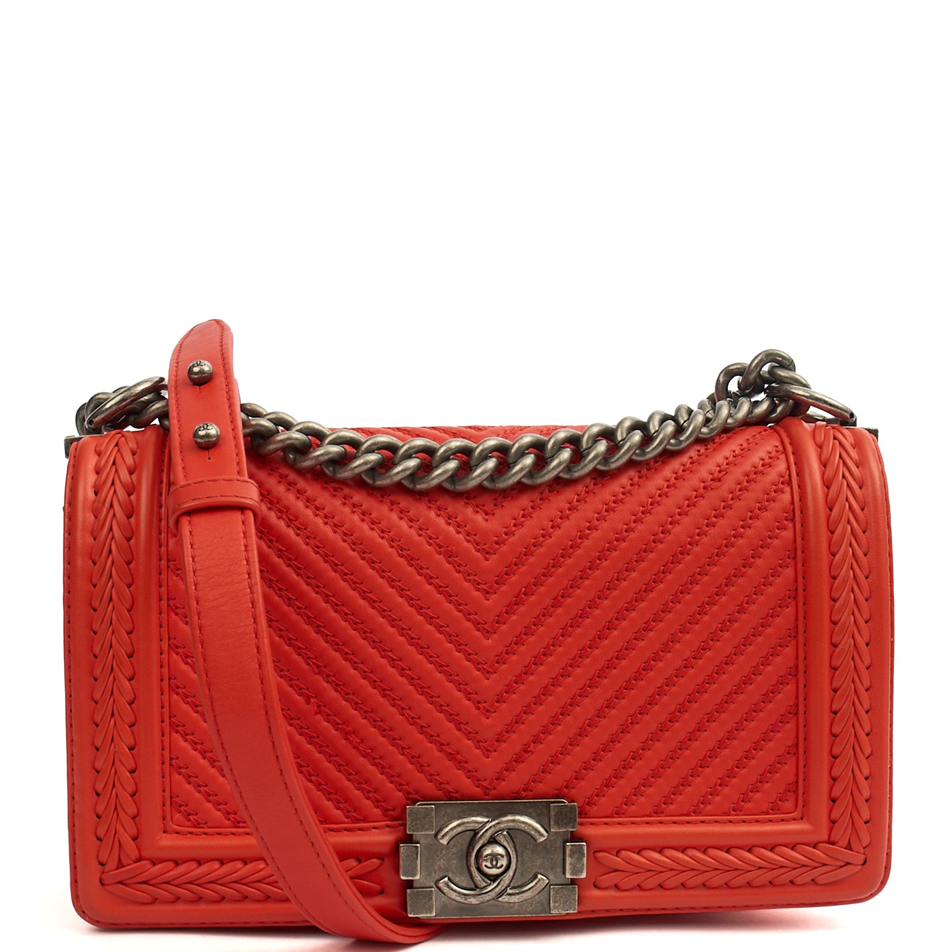 Chanel Cross Body Boy - Medium in Red, Calfskin Leather — Front View