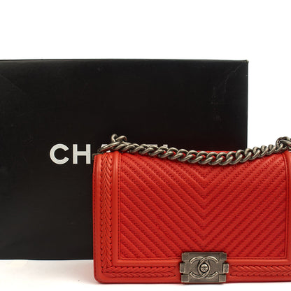 Chanel Cross Body Boy - Medium in Red, Calfskin Leather — Side View