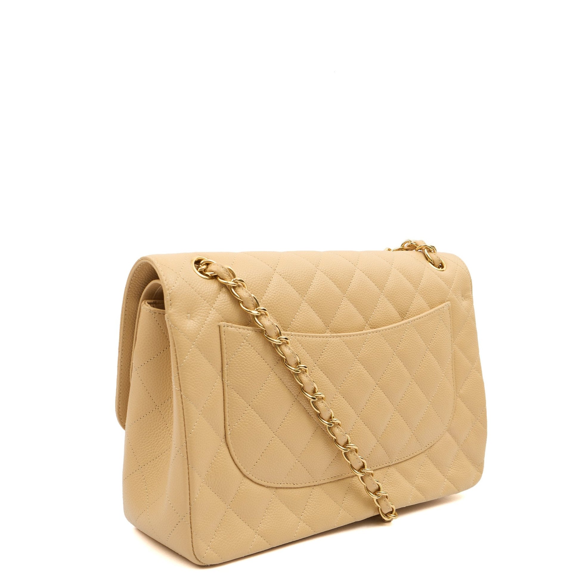 Chanel Shoulder Bag Classic Double Flap - Large in Neutral, Caviar Leather — Side View