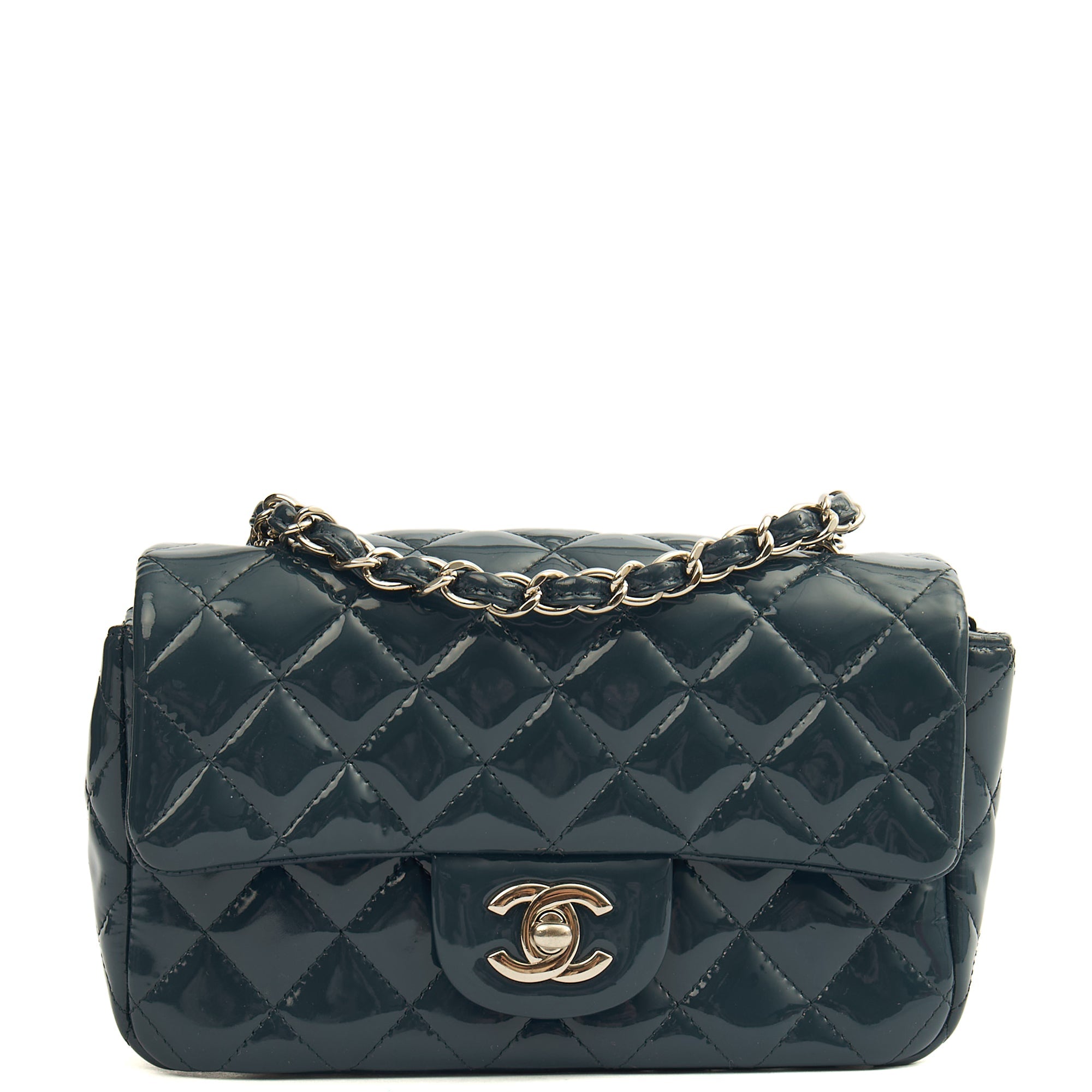 Chanel Mini Bag Classic - Mini (Rectangular) in Blue, Patent Leather — Front View