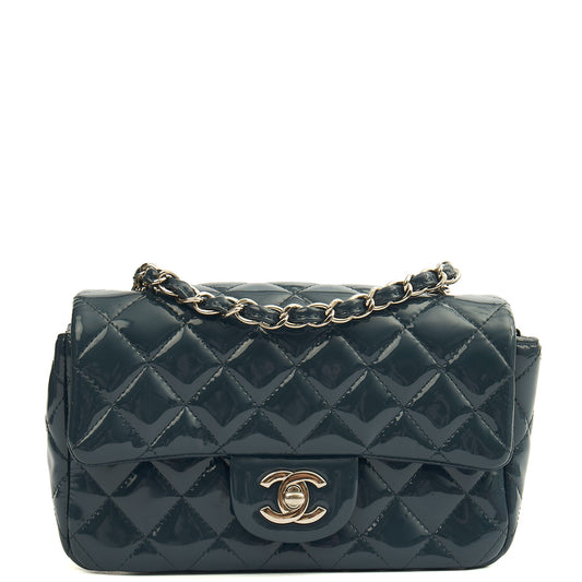Chanel Mini Bag Classic - Mini (Rectangular) in Blue, Patent Leather — Front View