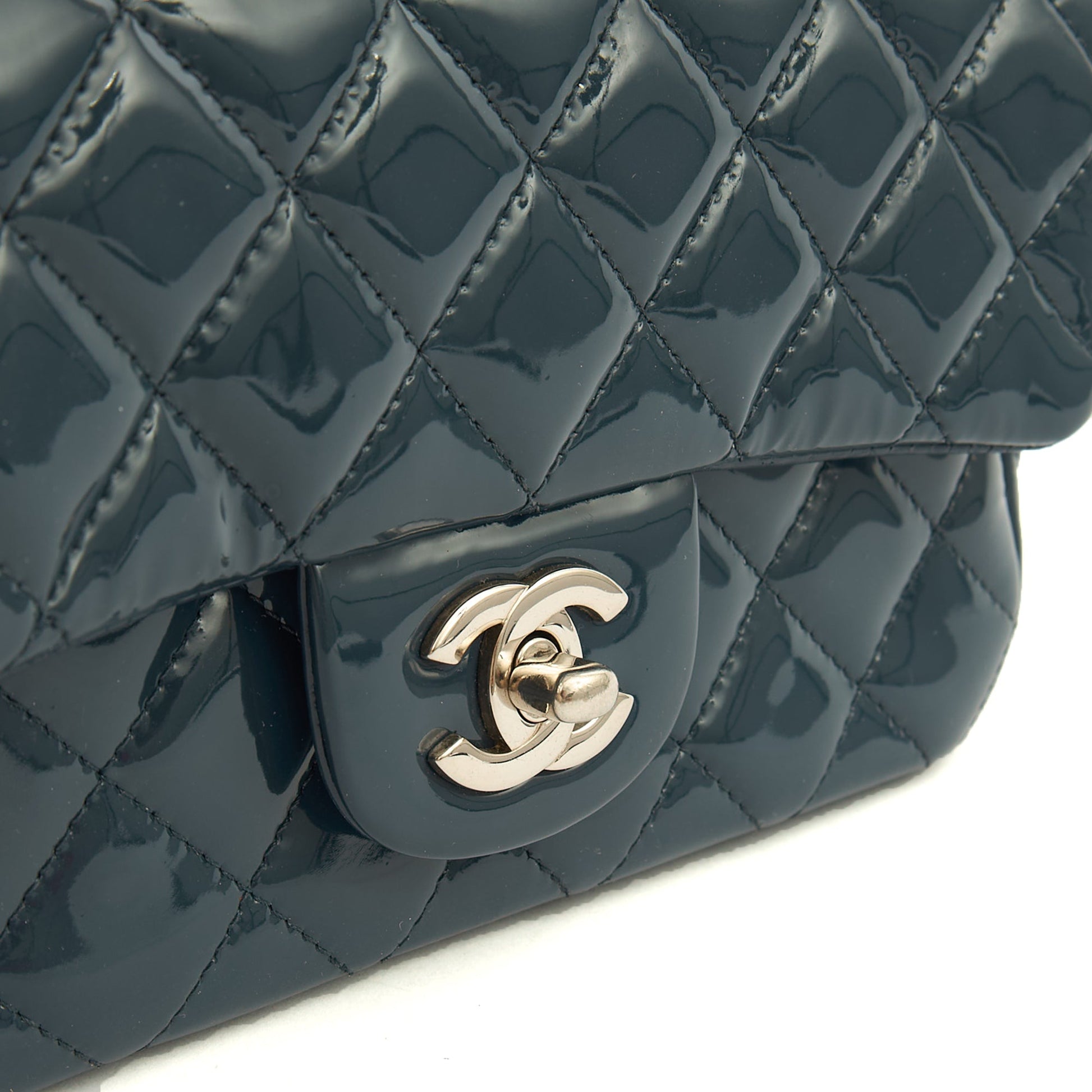 Chanel Mini Bag Classic - Mini (Rectangular) in Blue, Patent Leather — Lifestyle View