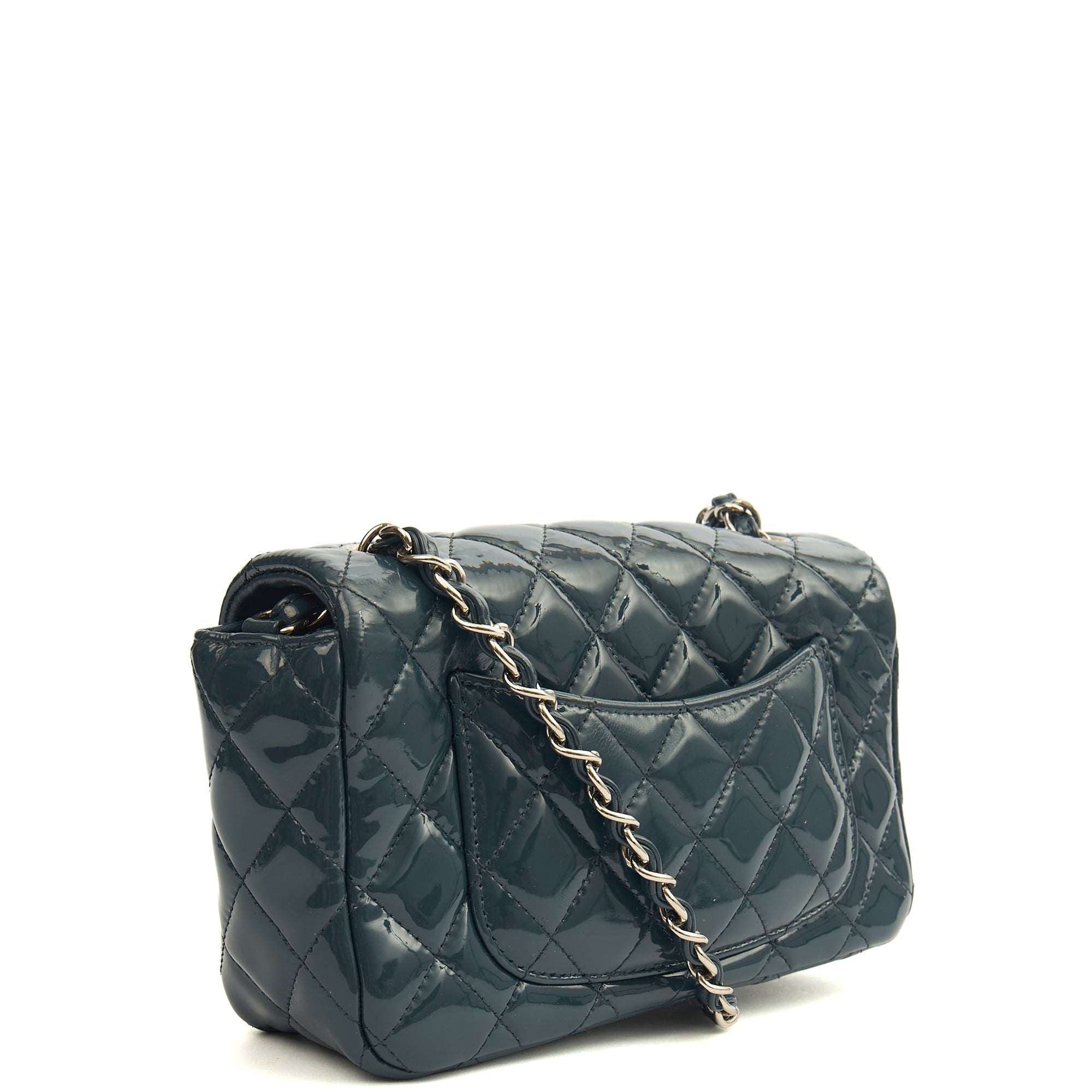 Chanel Mini Bag Classic - Mini (Rectangular) in Blue, Patent Leather — Side View