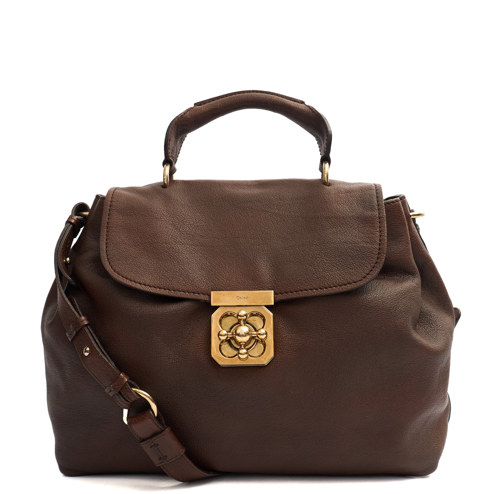 Chloe Satchel Elsie Satchel in Brown, Leather — Front View