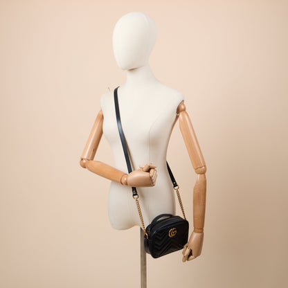 Gucci Cross Body Marmont Shoulder Bag - Mini in Black, Leather — Side View