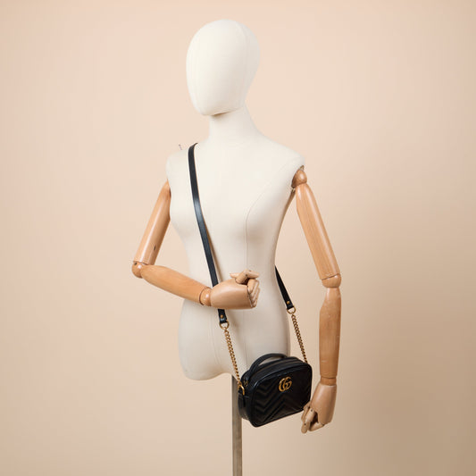 Gucci Cross Body Marmont Shoulder Bag - Mini in Black, Leather — Side View