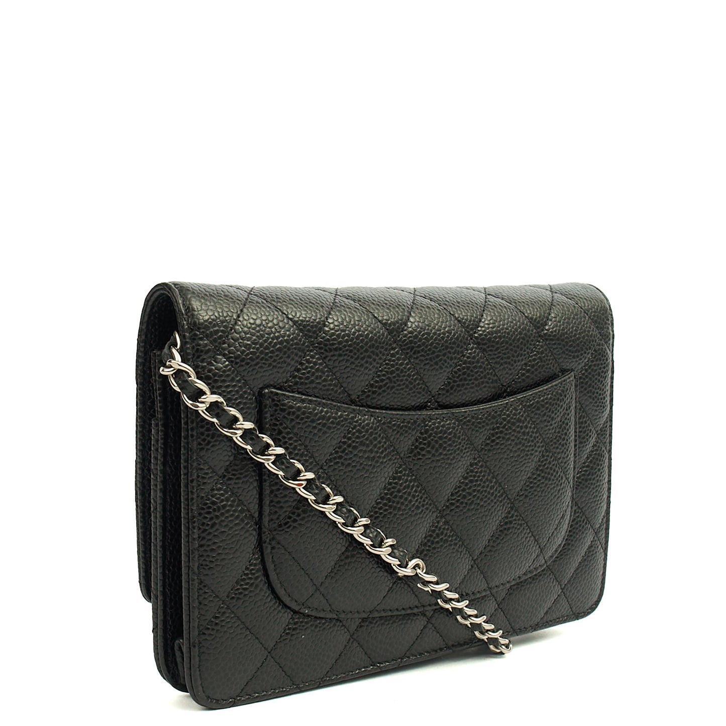 Chanel Cross Body Wallet on Chain in Black, Caviar Leather — Side View