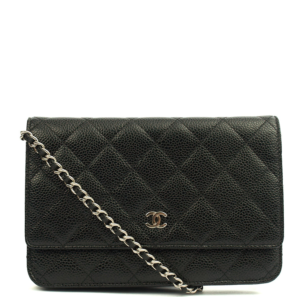 Chanel Cross Body Wallet on Chain in Black, Caviar Leather — Front View