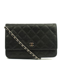 Chanel Cross Body Wallet on Chain in Black, Caviar Leather — Front View