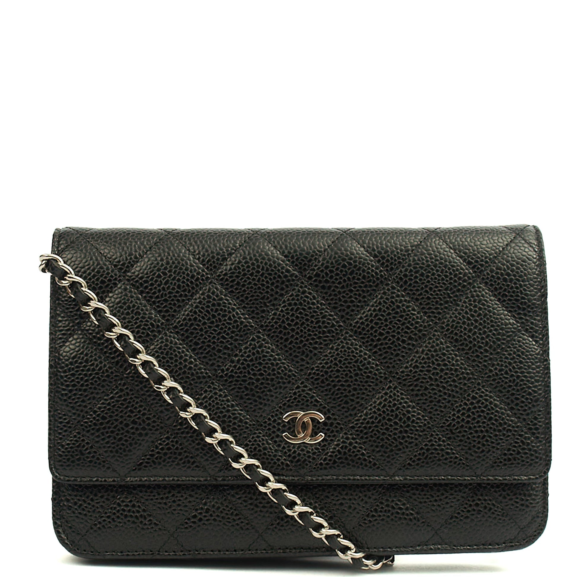 Chanel Cross Body Wallet on Chain in Black, Caviar Leather — Front View