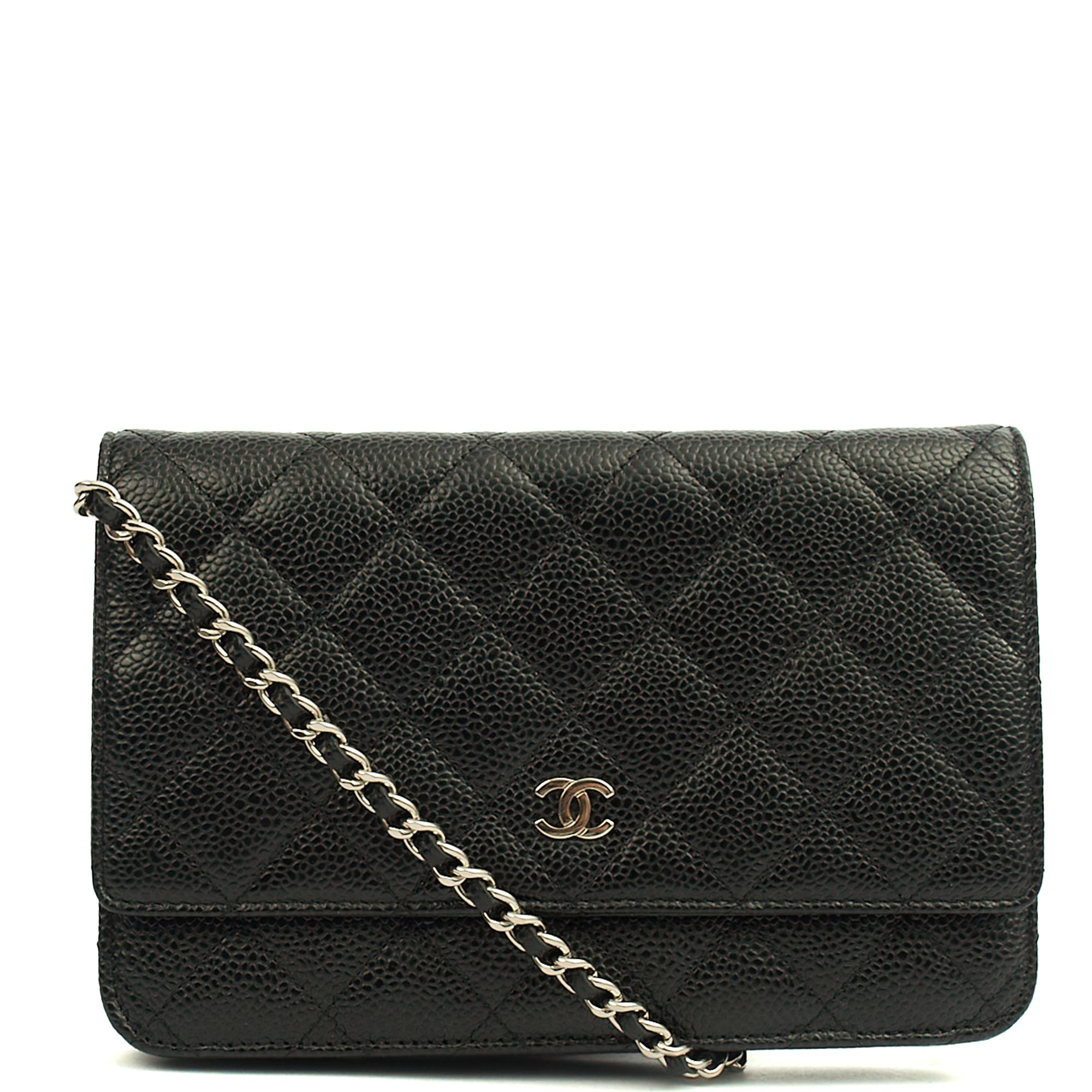 Chanel Cross Body Wallet on Chain in Black, Caviar Leather — Front View