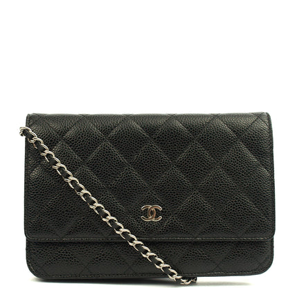 Chanel Cross Body Wallet on Chain in Black, Caviar Leather — Front View