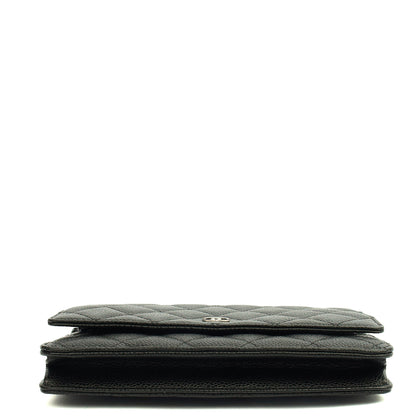Chanel Cross Body Wallet on Chain in Black, Caviar Leather — Top View