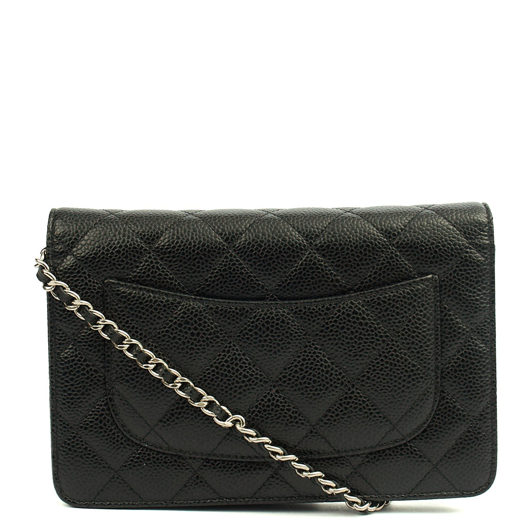 Chanel Cross Body Wallet on Chain in Black, Caviar Leather — Back View