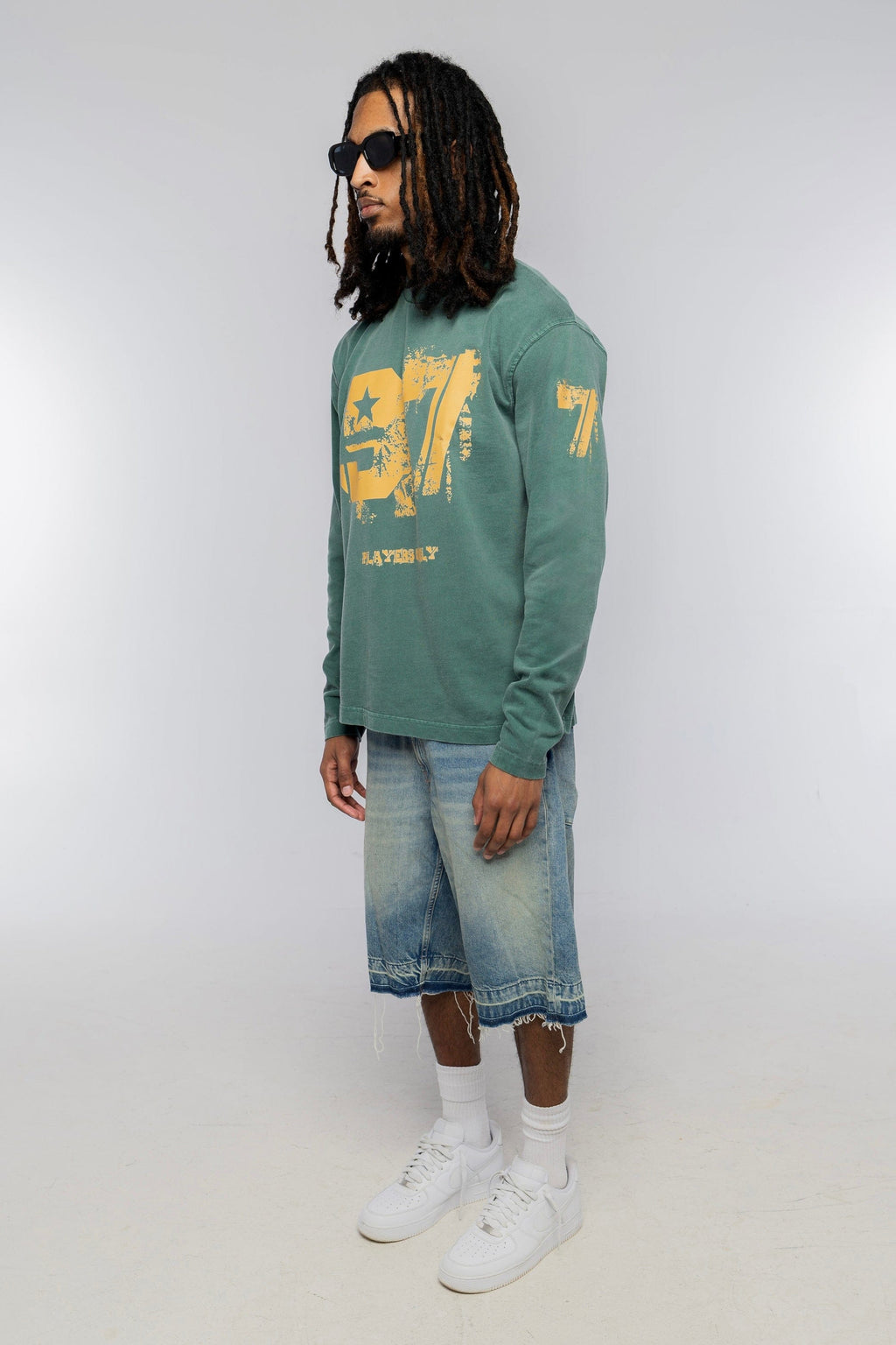 PLAYERS ONLY WASHED FORREST GREEN DISTRESSED 97 JERSEY LONG SLEEVE — Small — Back View